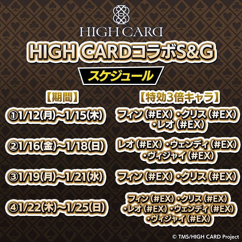 【HIGH CARDコラボS＆G】各キャラのランキングイベントを開催！トロフィーやトランプなど限定グッズを手に入れよう！